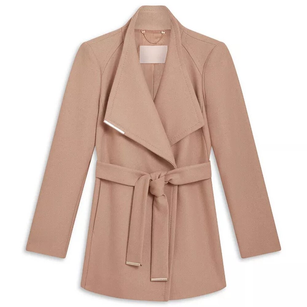 Ted Baker Camel Wool Blend Wrap Coat size 8 (Ted Baker 3)